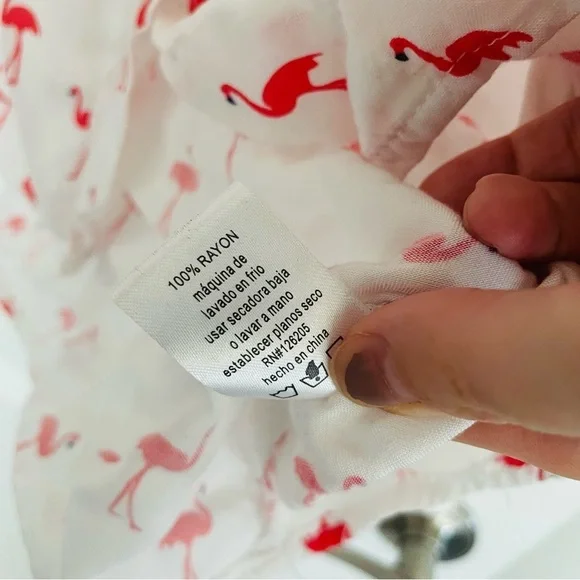 Just Living Flamingo Print Button Down Top Pink White Size L - Picture 11 of 15